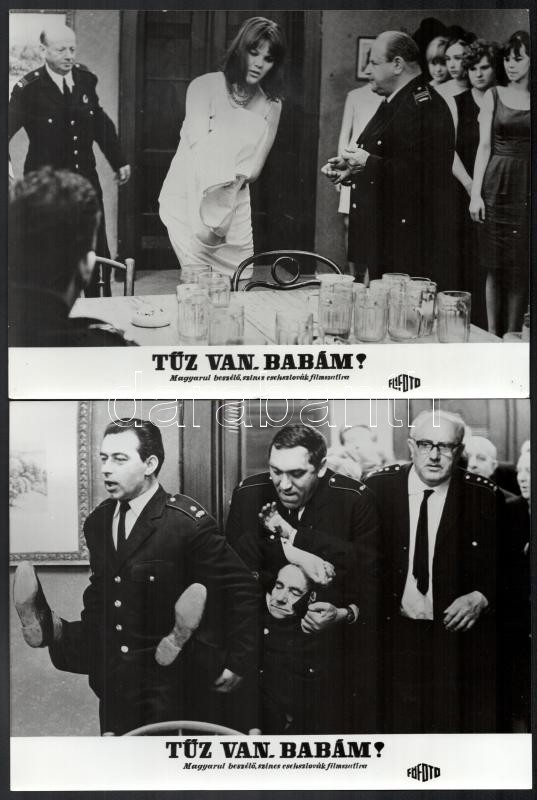 cca 1967 ,,Tűz van babám' című csehszlovák film jelenetei és szereplői, 8 db vintage produkciós filmfotó, ezüst zselatinos fotópapíron, 18x24 cm - Image 2