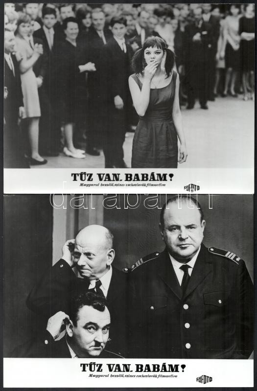cca 1967 ,,Tűz van babám' című csehszlovák film jelenetei és szereplői, 8 db vintage produkciós filmfotó, ezüst zselatinos fotópapíron, 18x24 cm - Image 3