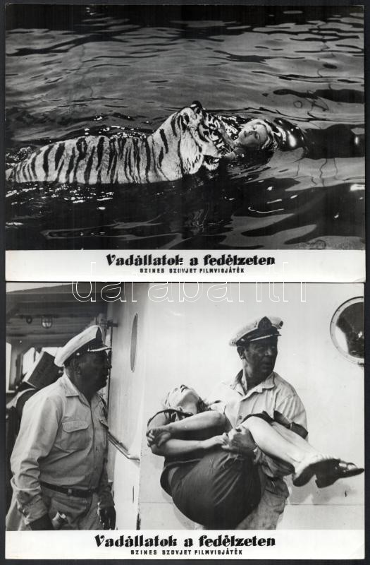 cca 1961 ,,Vadállatok a fedélzeten' című szovjet film jelenetei és szereplői, 17 db vintage produkciós filmfotó, ezüst zselatinos fotópapíron, 18x24 cm - Image 3