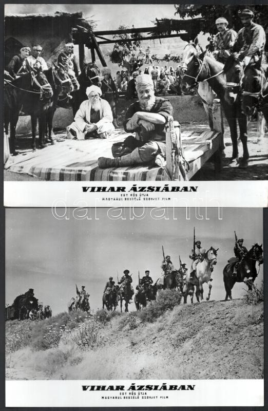 cca 1966 ,,Vihar Ázsiában' című szovjet film jelenetei és szereplői, 13 db vintage produkciós filmfotó, ezüst zselatinos fotópapíron, 18x24 cm - Image 2