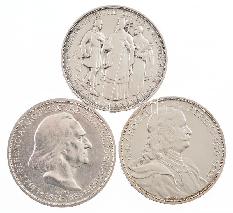 1935. 2P Ag 'Pázmány' + 1935. 2P Ag 'Rákóczi' + 1936. 2P Ag 'Liszt Ferenc' 'Pázmány-sor' T:1-,2 patina, kis ph, kis karc Adamo P7.1, P7.2, P7.3 - Image 2