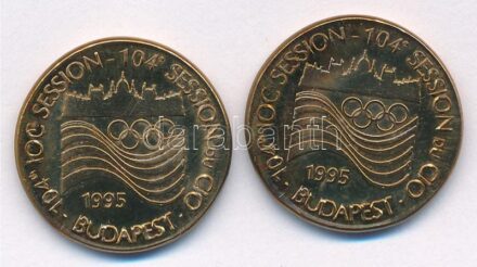 1995. '104. Nemzetközi Olimpiai Bizottsági Ülés Budapest' angol és francia nyelvű Br emlékérem (22mm) (2db) T:1-,2