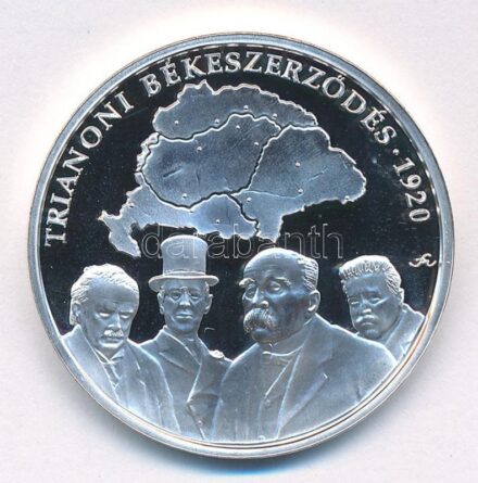 Fritz Mihály (1947- ) DN 'Trianoni békeszerződés 1920 / Magyarország Történelme' Ag emlékérem tanúsítvánnyal (15g/0.500/34mm) T:PP