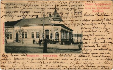 1913 Gyulafehérvár, Alba Iulia; Hunyadi tér, üzlet. Weisz F. kiadása / Hunyadi-Platz / square, shop (fa)