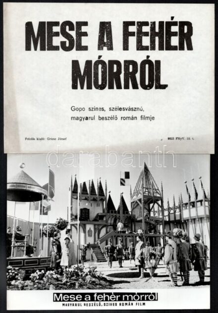 1965 ,,Mese a fehér mórról' című román film jelenetei és szereplői, 19 db vintage produkciós filmfotó, ezüst zselatinos fotópapíron, + hozzáadva egy szöveges kisplakát, 18x24 cm