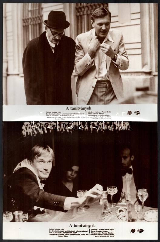 1985 ,,A tanítványok' című magyar film jelenetei és szereplői (köztük Eperjes Károly, Cserhalmi György, Básti Juli), 10 db vintage produkciós filmfotó, ezüst zselatinos fotópapíron, barna tónusban, 18x24 cm - Image 2