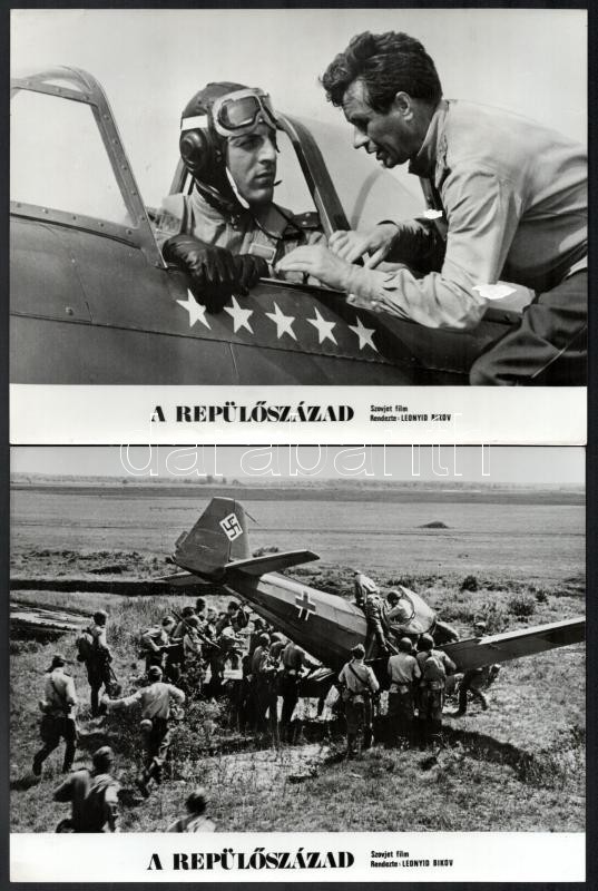 cca 1975 ,,A repülőszázad' című szovjet film jelenetei, szereplői és repülőgépei, 6 db vintage produkciós filmfotó, ezüst zselatinos fotópapíron, 18x24 cm - Image 3