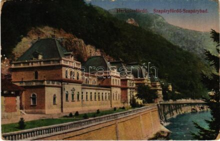 1915 Herkulesfürdő, Baile Herculane; Szapáry fürdő. Krizsány Vilmos kiadása / spa, bath (kopott sarkak / worn corners)