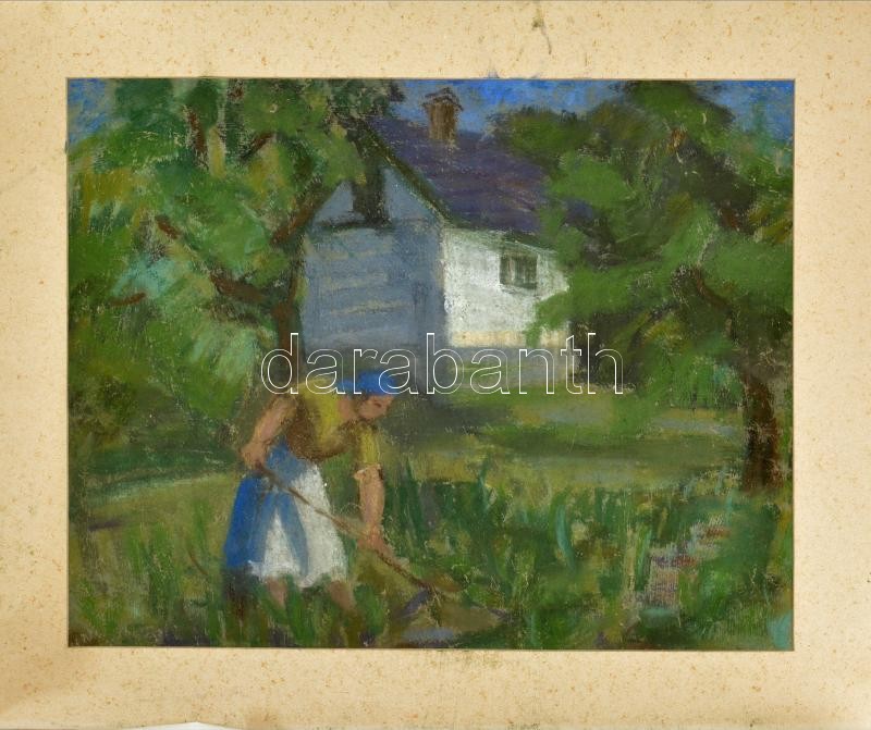 Deli Antal (1886-1960): Kerti munka. Pasztell, papír, jelezve balra lent, paszpartuban, 38x48 cm