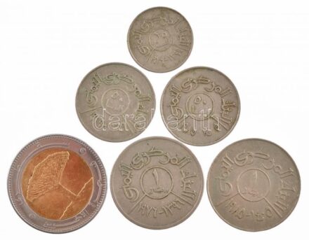 Jemen 1974-1980. 25F - 20R Cu-Ni, bicolor (6xklf) T:2,2- patina, ph, ü. Yemen 1974-1980. 25 Fils - 20 Rials Cu-Ni, bicolor (6xdiff) C:XF,VF patina, edge error, ding