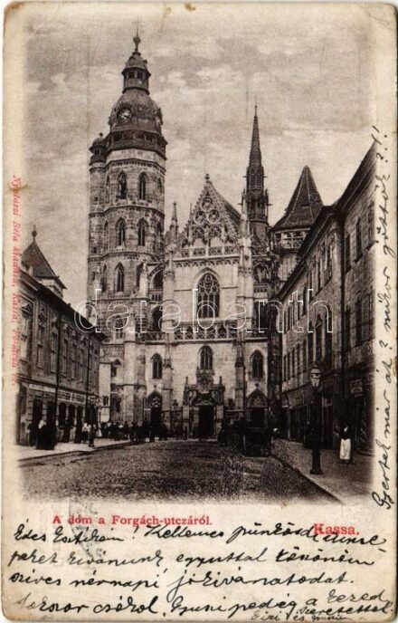 1904 Kassa, Kosice; A dóm a Forgách utcáról, üzletek. Nyulászi Béla kiadása / cathedral, street view, shops (EK)