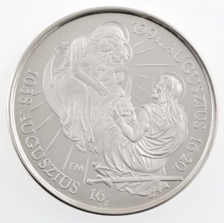 Fritz Mihály (1947-) 1991. 'II. János Pál Pápa Budapesten / 1991. Augusztus 16-20.' peremen jelzett Ag emlékérem (31,33g/0.999) T:1- (PP) patina