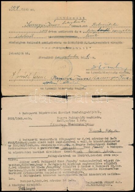 1945-1955 6 db vegyes okmány, papírrégiség