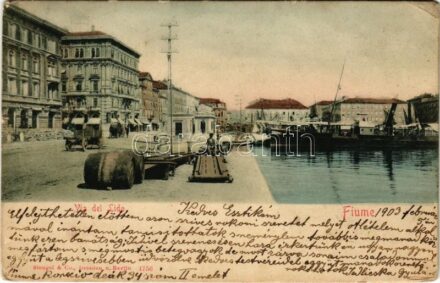 1903 Fiume, Rijeka; Via del Lido / port, steamship (EK)