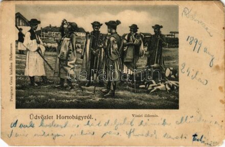 1899 (Vorläufer) Hortobágy, Vásári áldomás. Pongrácz Géza kiadása (EM)
