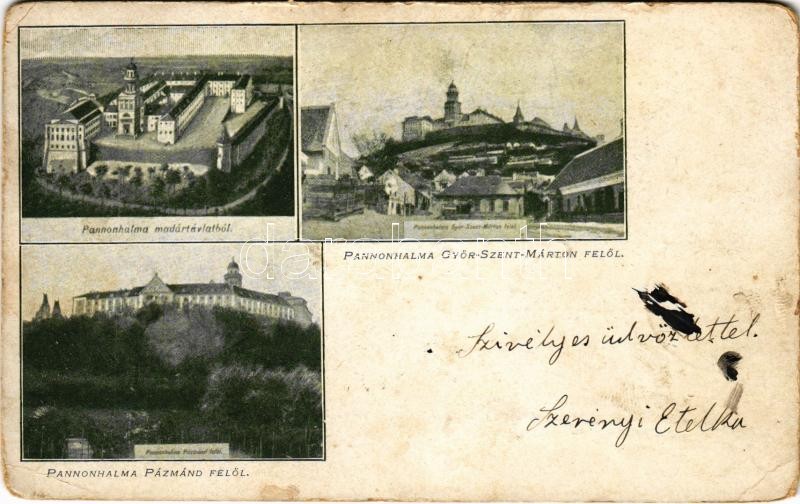 1899 (Vorläufer) Pannonhalma, madártávlatból, Győrszentmárton felől és Pázmánd felől (Rb)
