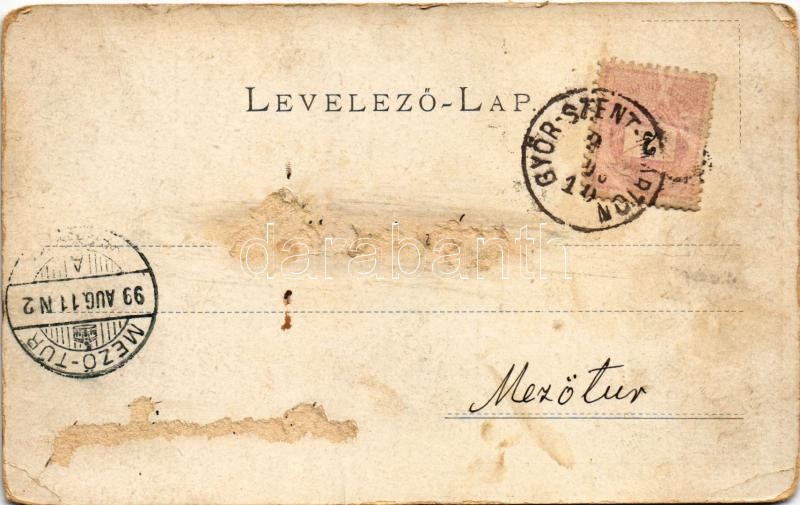 1899 (Vorläufer) Pannonhalma, madártávlatból, Győrszentmárton felől és Pázmánd felől (Rb) - Image 2