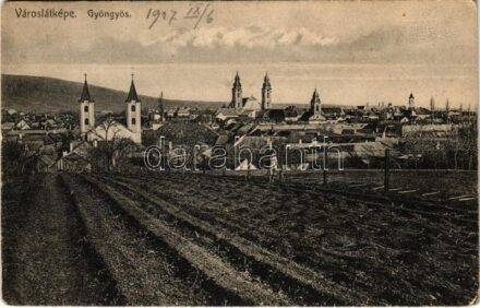 1907 Gyöngyös, látkép. Bendl Károly kiadása (EK)