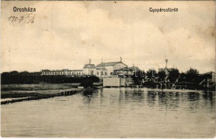 1907 Gyopáros-fürdő (Orosháza), fürdőzők. G. Szabó Lajos kiadása (EK)