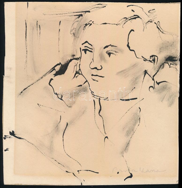Olvashatatlan (Barta Mária?) jelzéssel: Portré. Tus, karton. 21x20 cm.