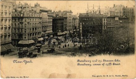 1900 New York, Broadway, Corner of 25th Street, Madison Square Bank Building, St. James Hotel, horse-drawn tram (EK)