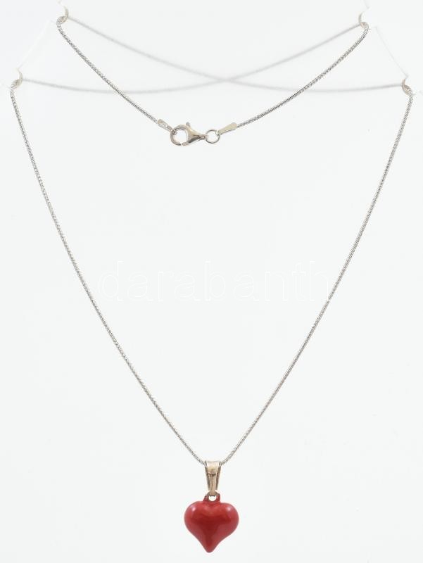 Ezüst(Ag) kígyó nyaklánc szív medállal, jelzett, h: 48 cm, bruttó: 4,2 g - Image 2