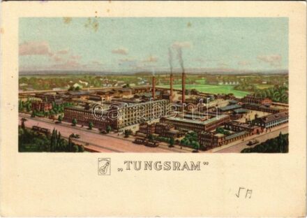 1932 Budapest IV. Újpest, Tungsram gyár (Egyesült Izzólámpa és Villamossági Rt.), villamos, reklám / Hungarian Electricity company advertisement s: Weeser-Krell (EK)