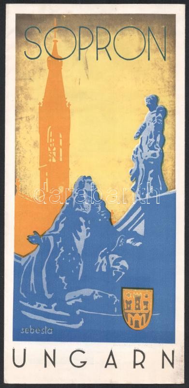 cca 1920-1930 Sopron, kihajtható német nyelvű idegenforgalmi prospektus, fekete-fehér fotókkal, térképpel. Sopron, Székely és Társa-ny.