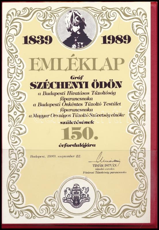 1989 Emléklap gróf Széchenyi Ödön a Budapesti Hivatásos Tűzoltóság főparancsnoka születésének 150. évfodulójára. - Image 2