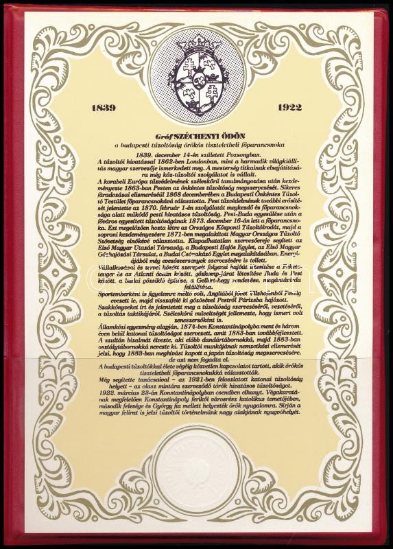 1989 Emléklap gróf Széchenyi Ödön a Budapesti Hivatásos Tűzoltóság főparancsnoka születésének 150. évfodulójára. - Image 3