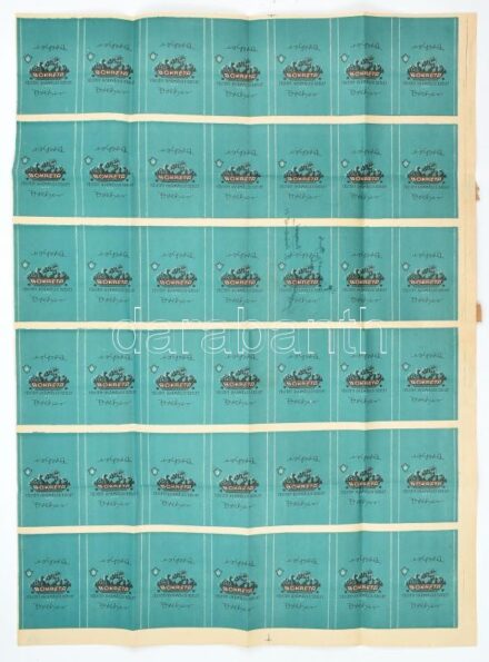 cca 1930-1940 'Dreher Bokréta töltött gyümölcs szelet', vágatlan csokoládé papír nyomai ív, hajtott, 83x59 cm A hátoldalán: feladott postai küldemény, rajta: 'Jatzkó Viktor Hangjegynyomda Litográfia' bélyegzésével, 'Sztromsky