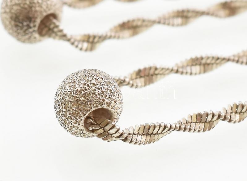 Ezüst(Ag) csavart gömbös fülbevalópár, jelzett, h: 5 cm, nettó: 3,2 g - Image 2