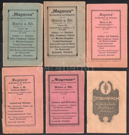 1921-1925 Magenza Judaica és hebraika antikvárium 5 db reklámos zsebnaptár+ 1 Kölni izraelita naptár / 6 judaica pocket calendars