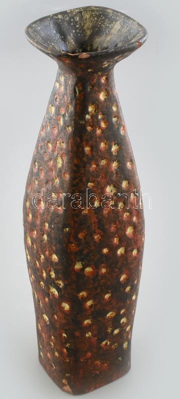 Retró kerámia váza, jelzés nélkül, ragasztott, lepattanásokkal, m: 40,5cm