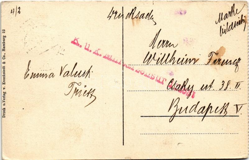 1915 Linienschiff im Gefecht / WWI German Navy battleship + 'K.u.K. Militärzensur Triest' (EK) - Image 2