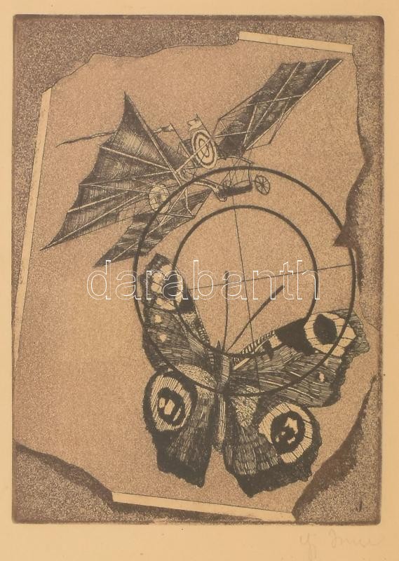 ifj. Imre István (1950-): Célkeresztben (cím nélkül). Rézkarc, papír, jelzett. Üvegezett fakeretben. 19,5x14,5 cm