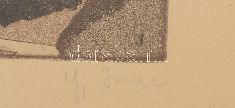 ifj. Imre István (1950-): Célkeresztben (cím nélkül). Rézkarc, papír, jelzett. Üvegezett fakeretben. 19,5x14,5 cm - Image 3