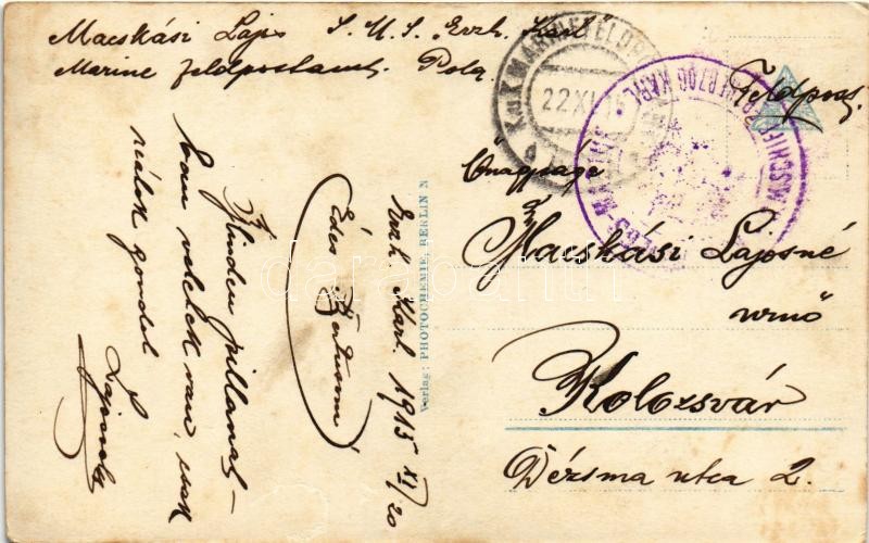 1915 Feine Nummer! / WWI German Navy, mariner smoking a cigar + 'K.U.K. KRIEGSMARINE SMS ERZHERZOG KARL' - Image 2