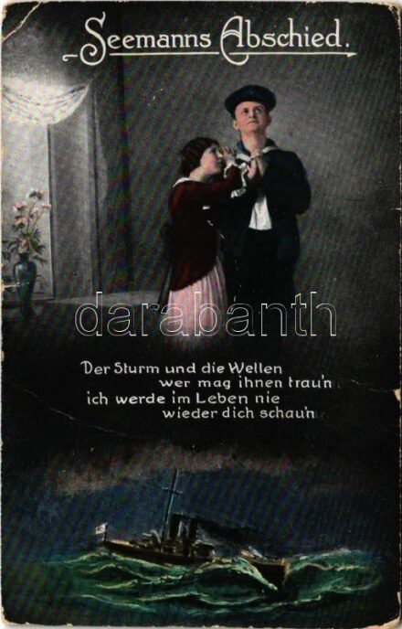 1916 Seemanns Abschied / WWI German Navy art postcard, montage with battleship, mariner and lady, romantic couple. L&P 5623. + 'K.U.K. SEEBATAILLON TRIEST' (fa)