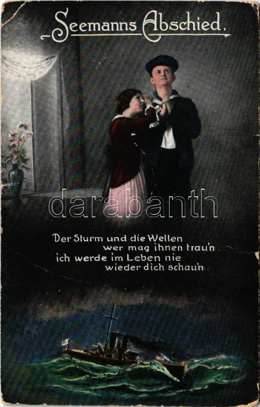 1916 Seemanns Abschied / WWI German Navy art postcard, montage with battleship, mariner and lady, romantic couple. L&P 5623. + 'K.U.K. SEEBATAILLON TRIEST' (fa)