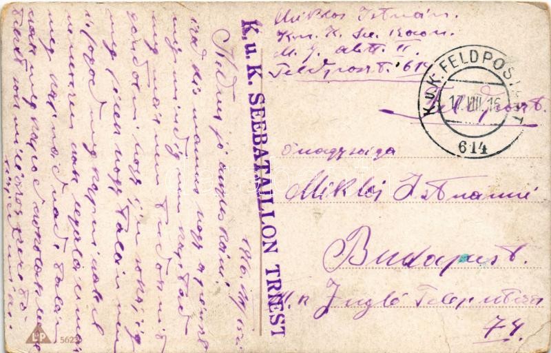 1916 Seemanns Abschied / WWI German Navy art postcard, montage with battleship, mariner and lady, romantic couple. L&P 5623. + 'K.U.K. SEEBATAILLON TRIEST' (fa) - Image 2