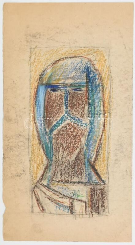 Rác András (1926-2013): Fej. Kréta, papír. Jelzés nélkül. Lap széle kissé sérült Proveniencia: A művész hagyatéka. 45x25 cm