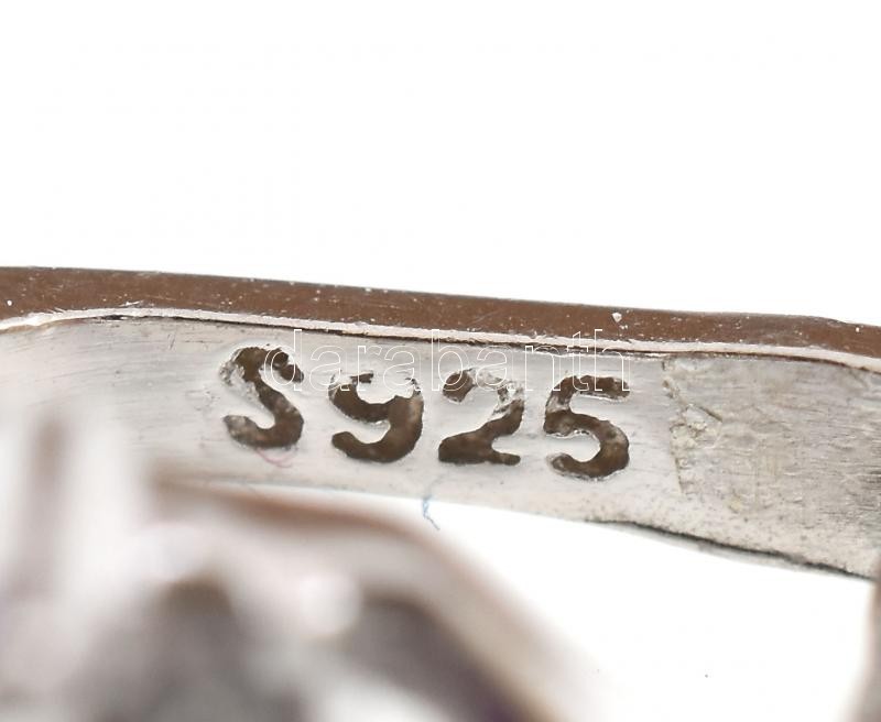 Ezüst(Ag) lila köves fülbevalópár, gyűrűvel és függővel, jelzett, bruttó: 9,6 g - Image 2