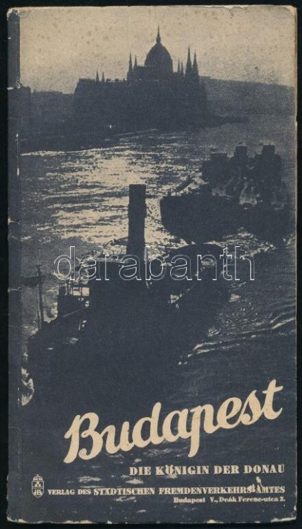 Budapest. Die Königin der Donau. Bp., én., Verlag des Städtischen Fremdenverkehrs-Amtes, 46 p. Fekete-fehér fotókkal, német nyelven. Kiadói papírkötésben, kopott, foltos borítóval, javított kötéssel.