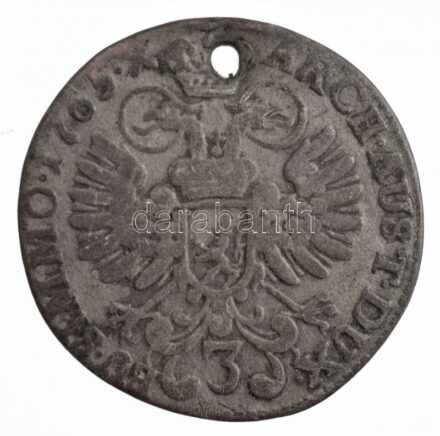 Csehország / Történelmi tartomány 1765. 3kr Ag 'Mária Terézia' T:3 ly. Bohemia 1765. 3 Kreuzer Ag 'Maria Theresia' C:F hole