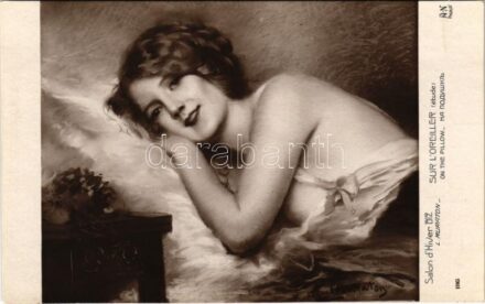 Sur L'Oreiller (étude). Salon d'Hiver 1912. A. Noyer Paris / Erotic nude lady art postcard s: L. Muraton