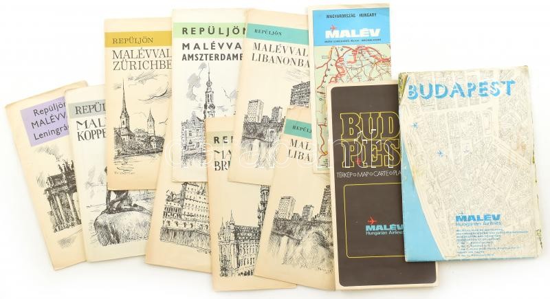 cca 1960-1980 11 db MALÉV térkép