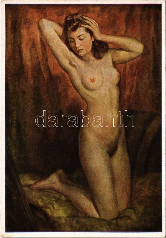 Kniender Akt. München, Haus der Deutschen Kunst / Erotic nude lady art postcard s: Wilhelm Hempfing