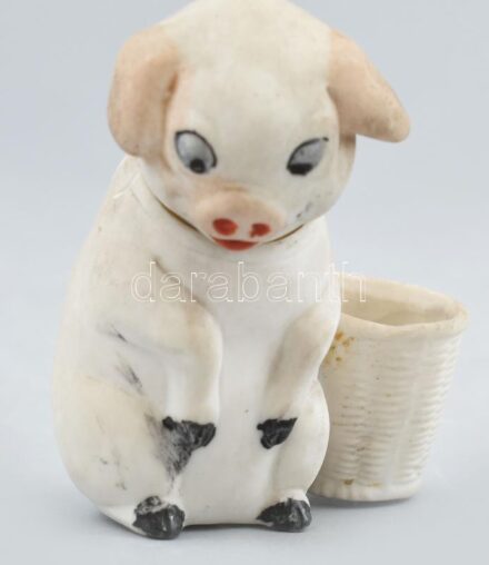 Mozgó fejű bólogató Malacka biszkvit porcelán fogpiszkáló tartó 6 cm