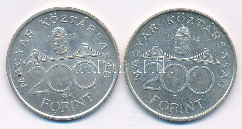 1993. 200Ft Ag 'MNB' + 1994. 200Ft Ag 'Deák' T:1-,2 Adamo F13, F13.1 - Image 2